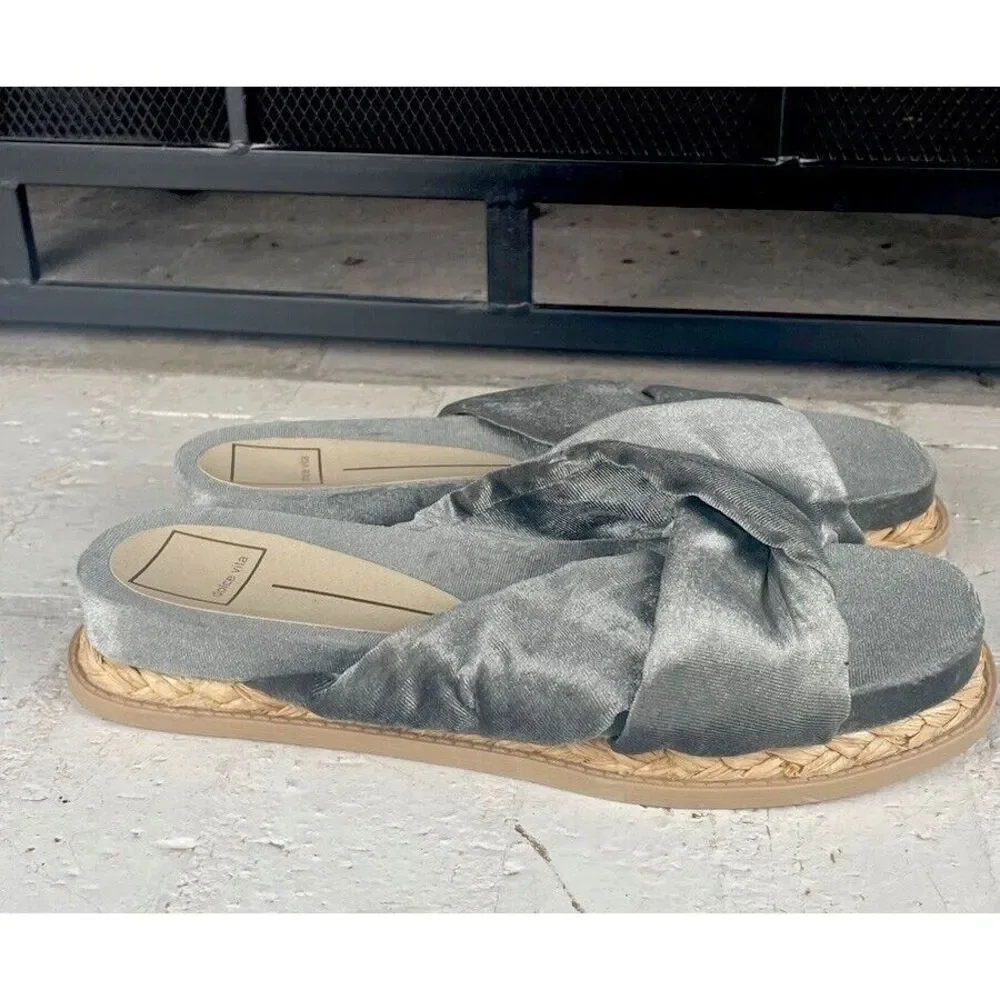 Dolce Vita Velvet Gray Slip On‎ Women's Shoes Braided Heel Size 9